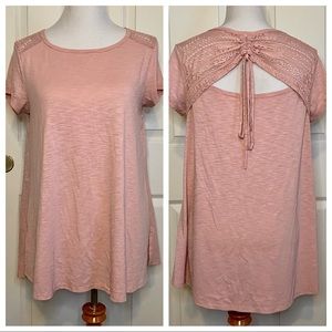 Shyanne Pink Top With Ruched Lace Back Medium